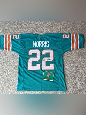 Autographed Miami Dolphins #22 Morris - Autographed Teal Football Jersey